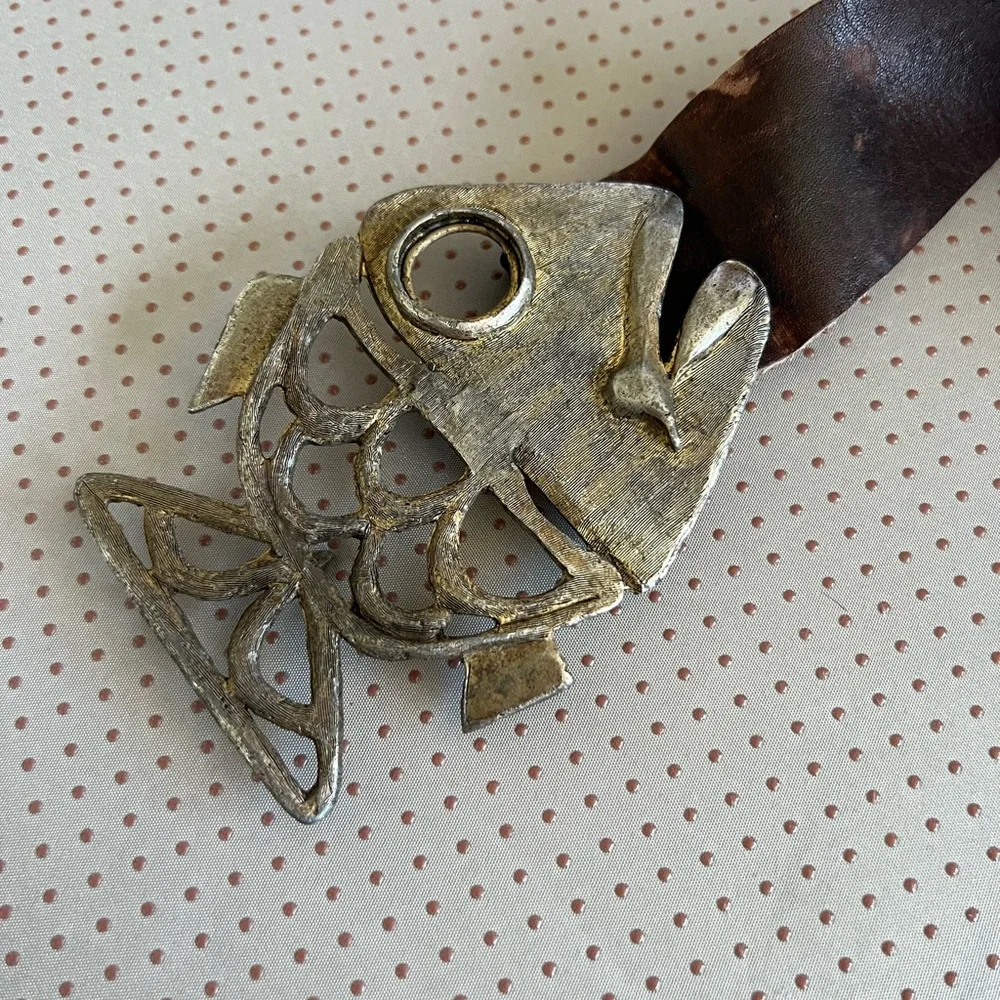 Brown Leather Belt with Fish Buckle